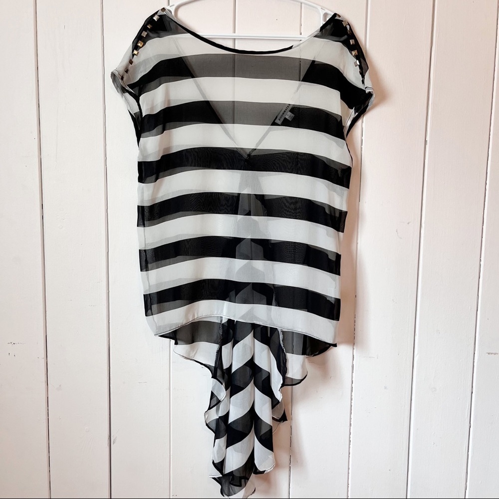 Roommates Sheer Black and White Striped Top. Size Large.